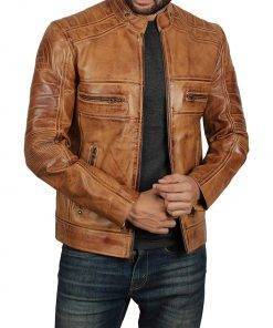Mens brown distressed leather jacket